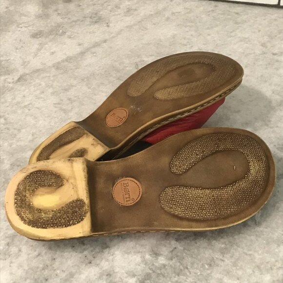 Born Shoes Womens Size 7 Red Leather Slide Sandals Slip On Comfort Open Toe JM5A - Picture 7 of 8